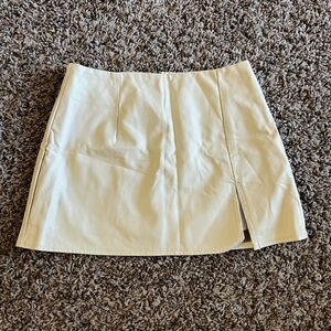 Cream Faux Leather Mini Skirt